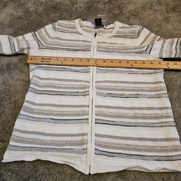 Ann Taylor Factory Size Medium Petite MP Zipper Jacket Sweater White Striped - Picture 9 of 10